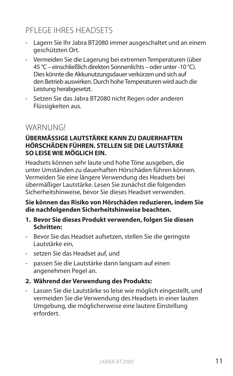 Pflege ihres headsets, Warnung, Englisch | Jabra BT2080 User Manual | Page 112 / 495