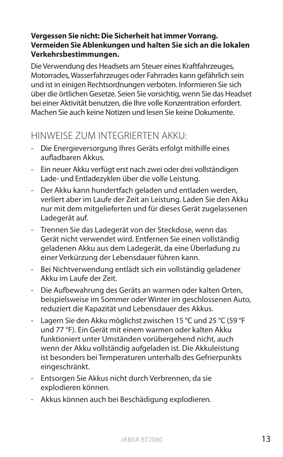 Hinweise zum integrierten akku, Englisch | Jabra BT2080 User Manual | Page 114 / 495