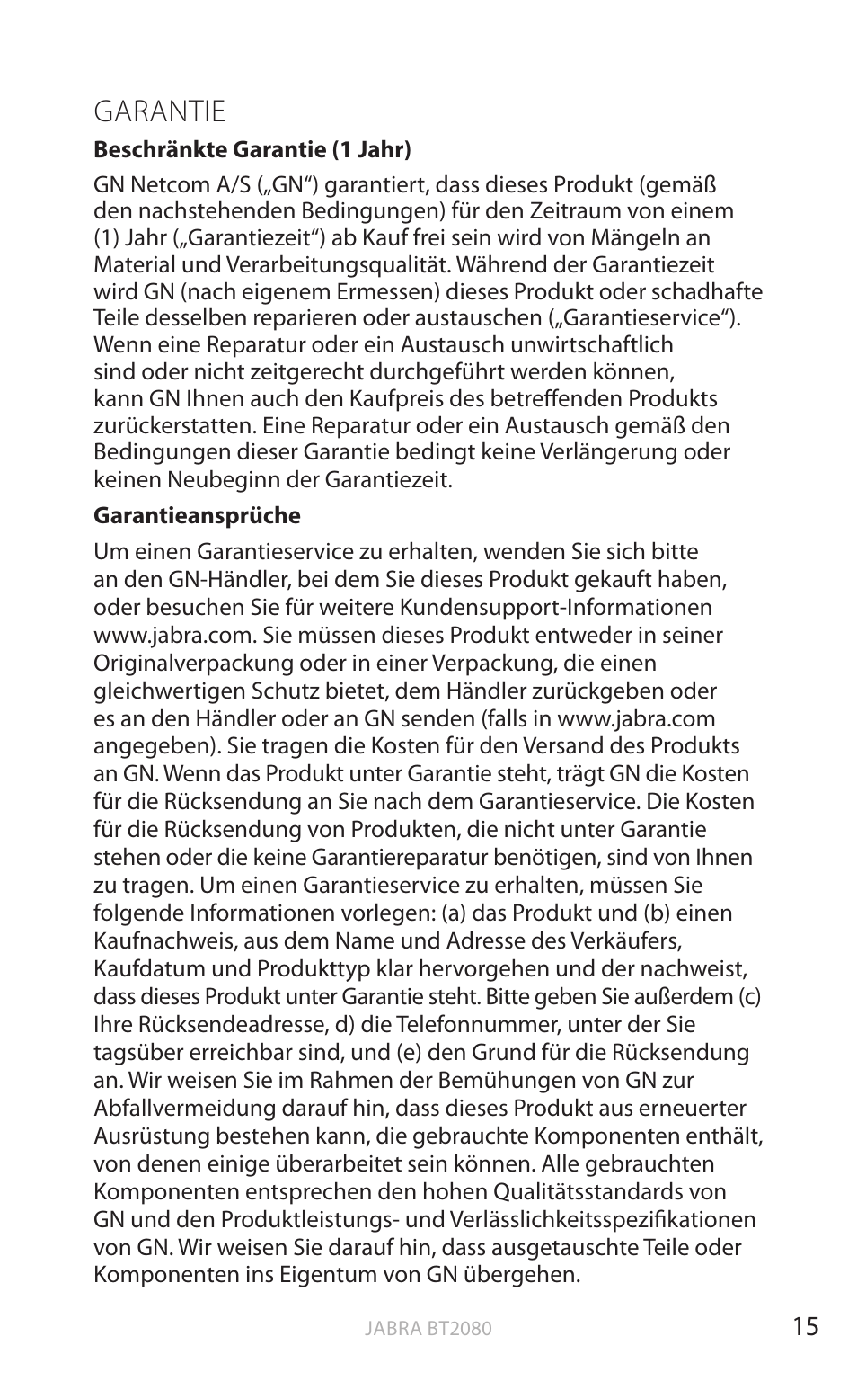 Garantie, Englisch | Jabra BT2080 User Manual | Page 116 / 495
