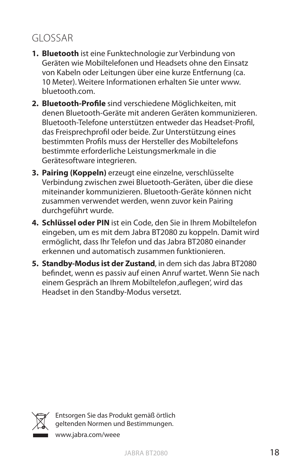 Glossar, Englisch | Jabra BT2080 User Manual | Page 119 / 495