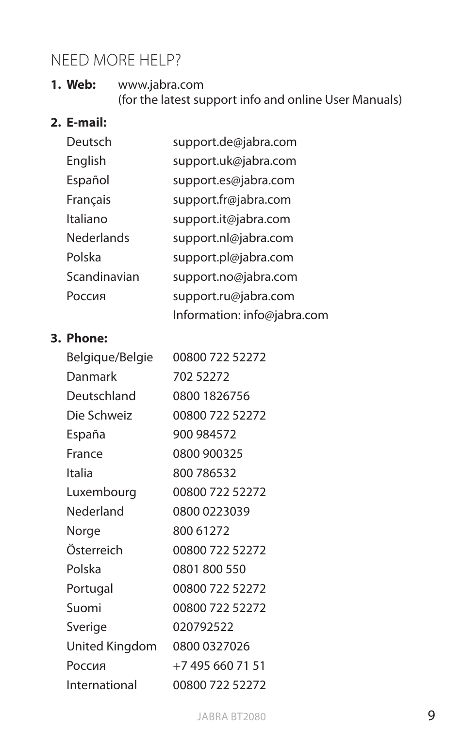 Need more help, English | Jabra BT2080 User Manual | Page 12 / 495