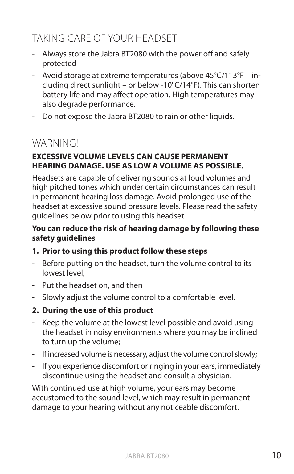 Taking care of your headset, Warning, English | Jabra BT2080 User Manual | Page 13 / 495