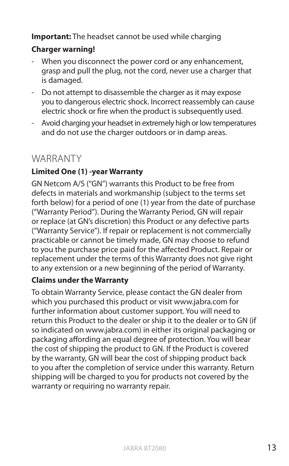 Warranty, English | Jabra BT2080 User Manual | Page 16 / 495