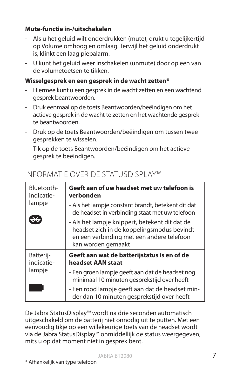 Informatie over de statusdisplay, Eng els | Jabra BT2080 User Manual | Page 162 / 495