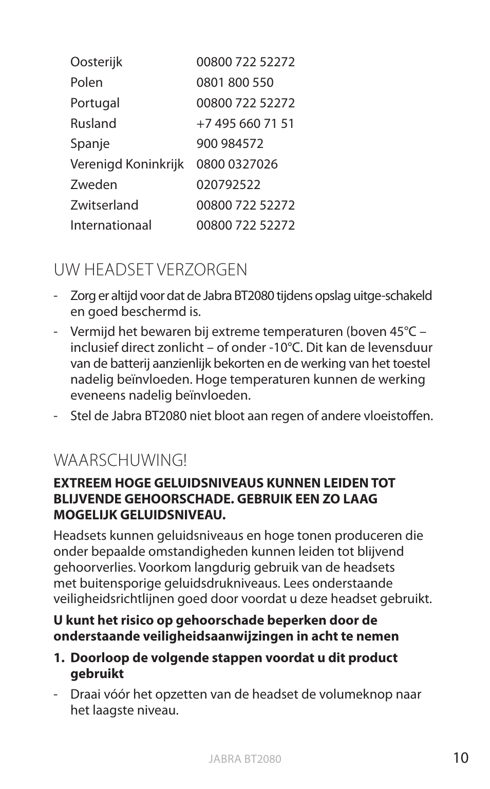 Uw headset verzorgen, Waarschuwing, Eng els | Jabra BT2080 User Manual | Page 165 / 495