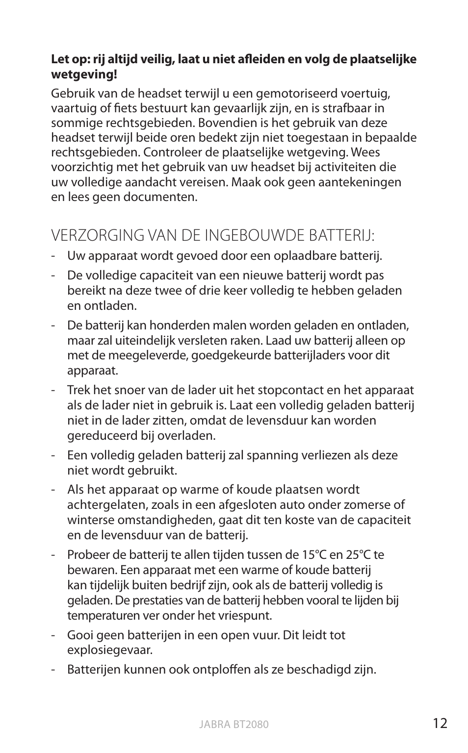 Verzorging van de ingebouwde batterij, Eng els | Jabra BT2080 User Manual | Page 167 / 495
