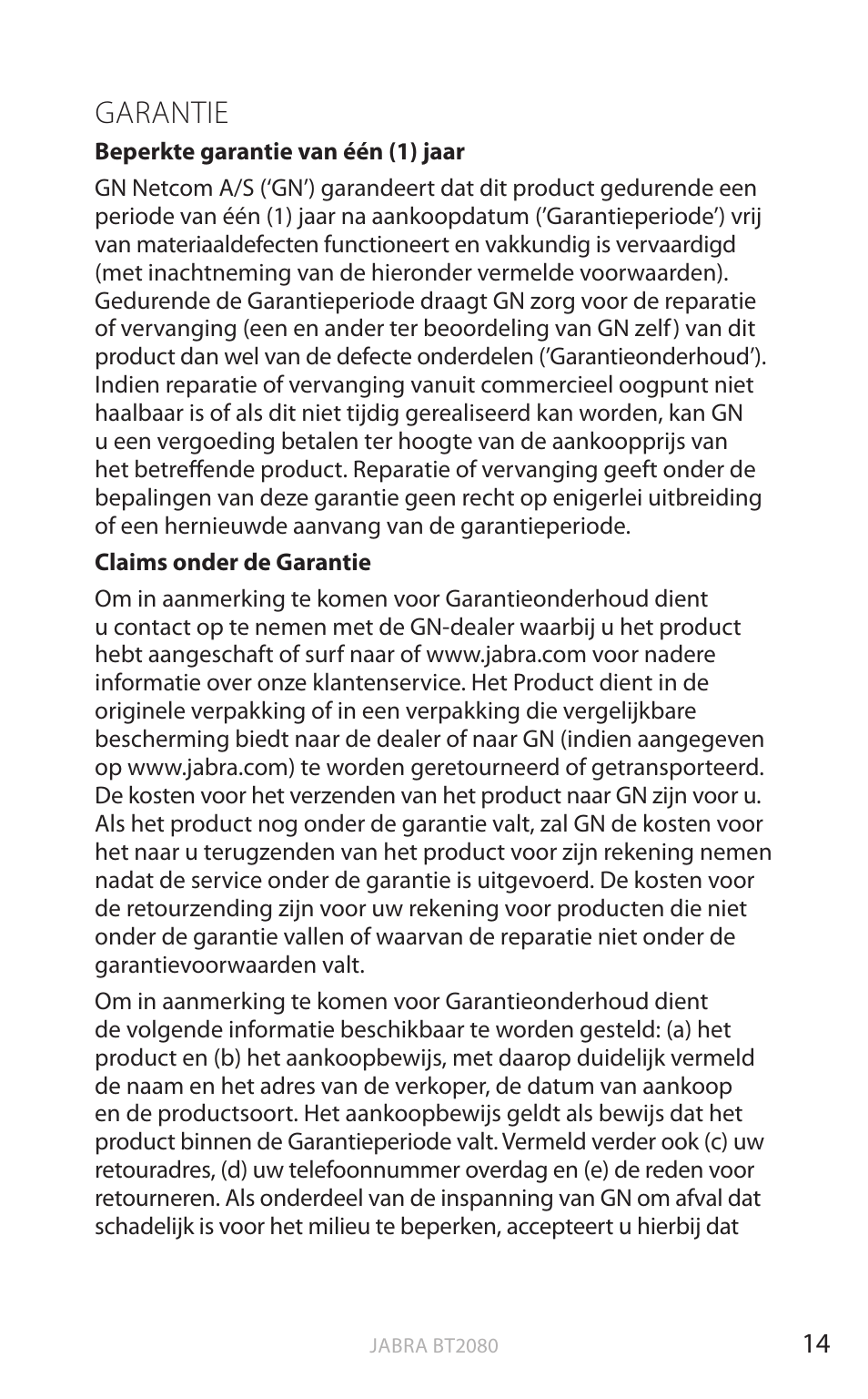 Garantie, Eng els | Jabra BT2080 User Manual | Page 169 / 495