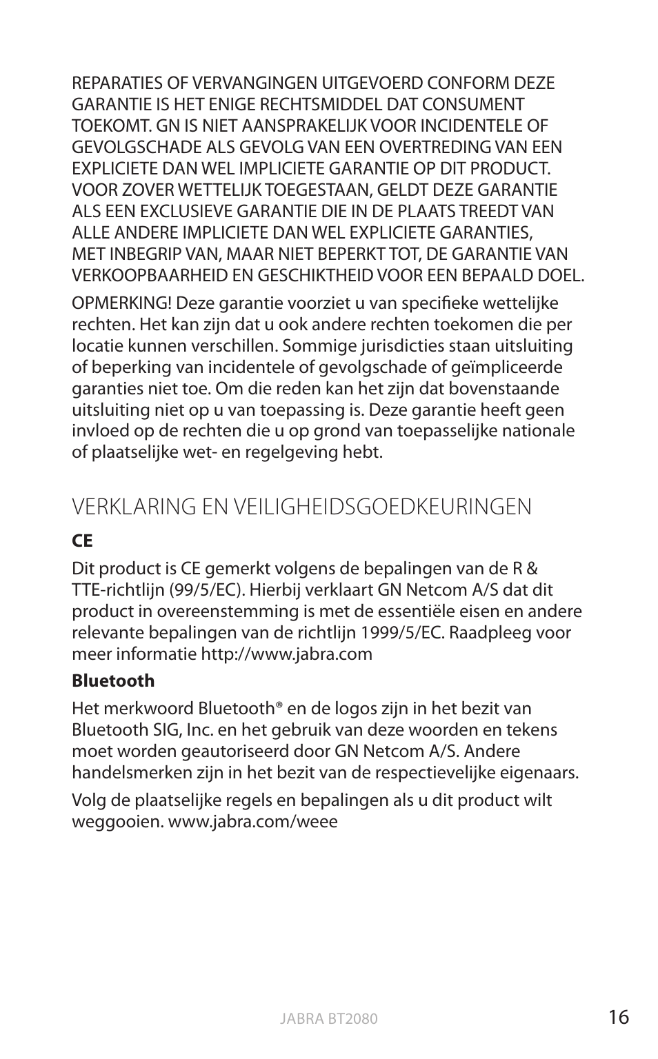 Verklaring en veiligheidsgoedkeuringen, Eng els | Jabra BT2080 User Manual | Page 171 / 495