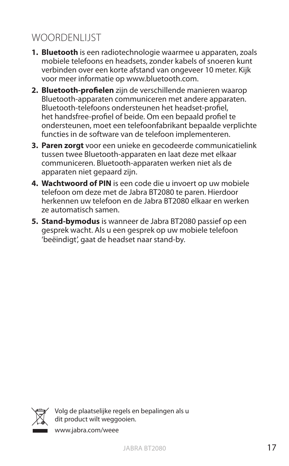 Woordenlijst, Eng els | Jabra BT2080 User Manual | Page 172 / 495