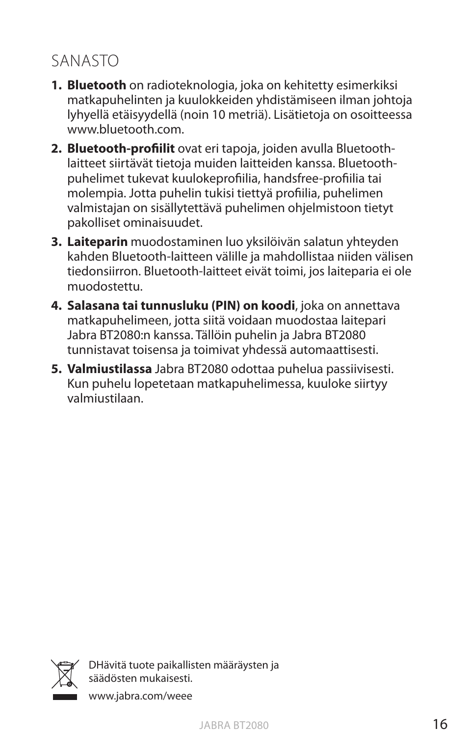 Sanasto, Suomi | Jabra BT2080 User Manual | Page 188 / 495