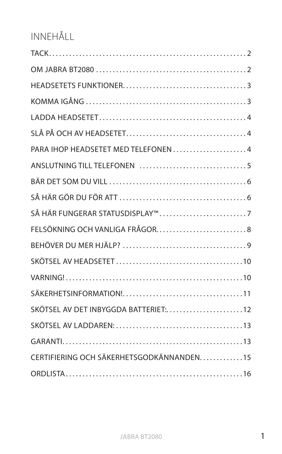 Svenska (klicka här för bruksanvisning), Eng elsk a, Innehåll | Jabra BT2080 User Manual | Page 189 / 495