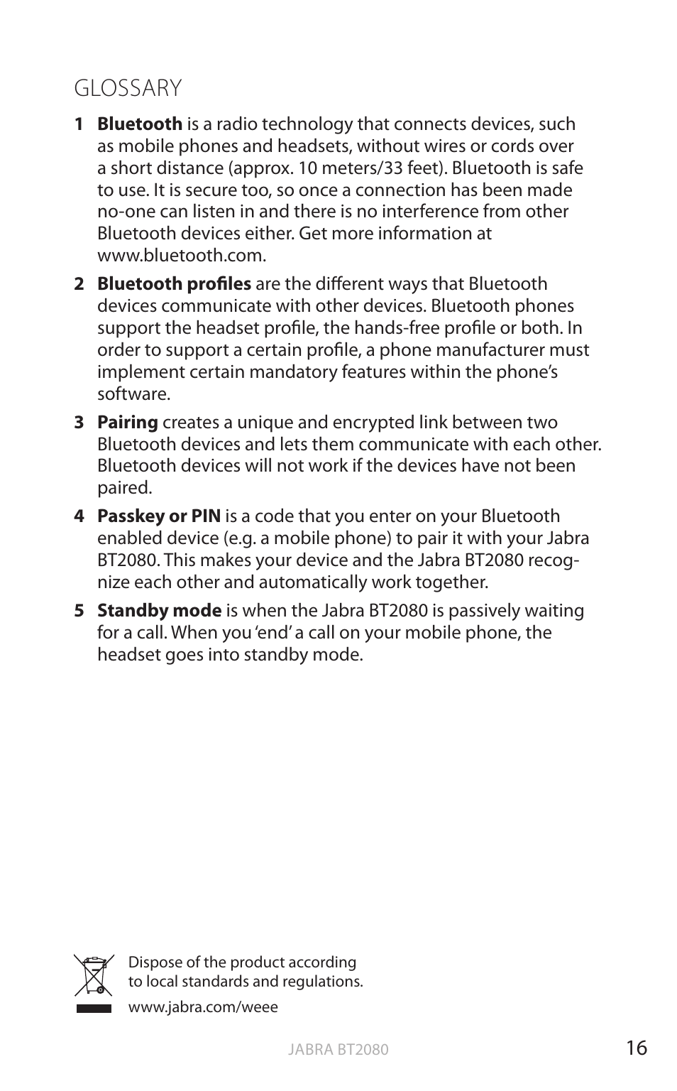 Glossary, English | Jabra BT2080 User Manual | Page 19 / 495