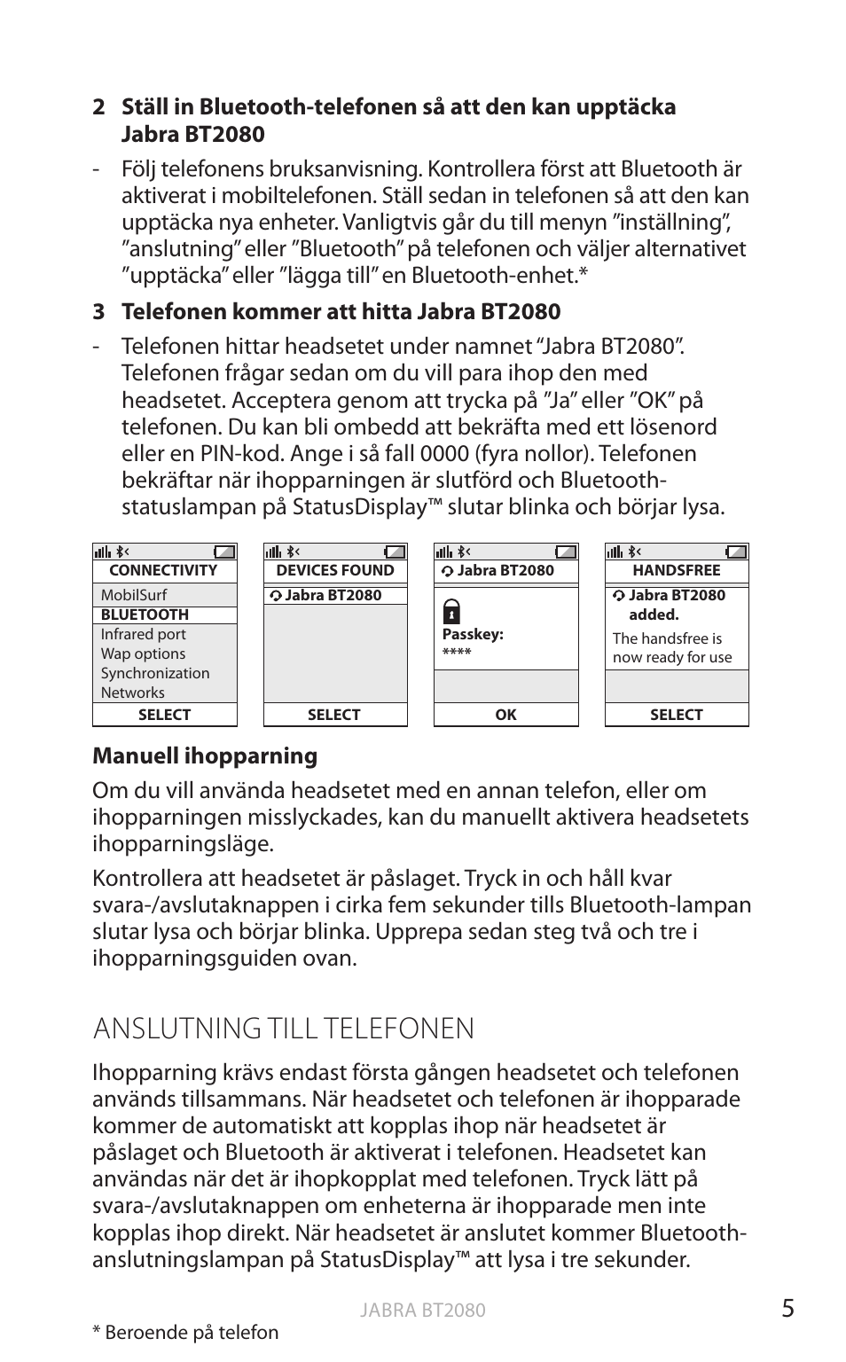 Anslutning till telefonen, Eng elsk a | Jabra BT2080 User Manual | Page 193 / 495