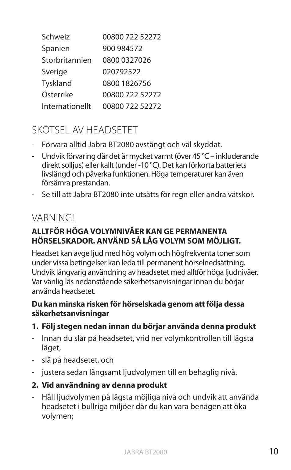 Skötsel av headsetet, Varning, Eng elsk a | Jabra BT2080 User Manual | Page 198 / 495