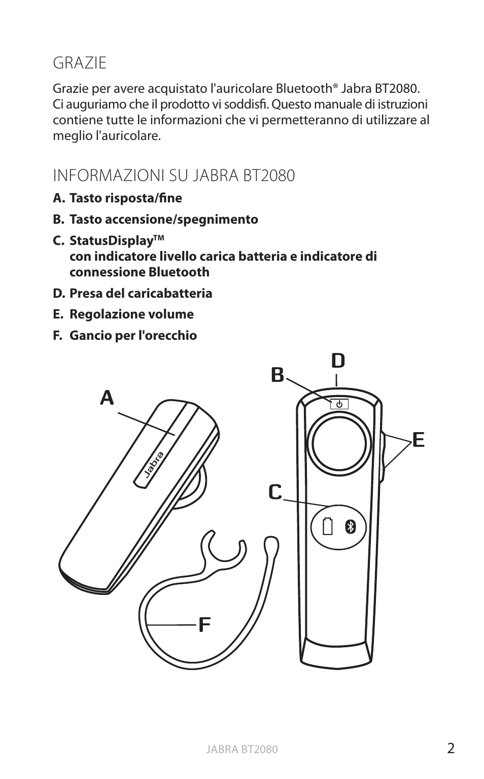 Grazie, Informazioni su jabra bt2080, Inglese | Jabra BT2080 User Manual | Page 206 / 495