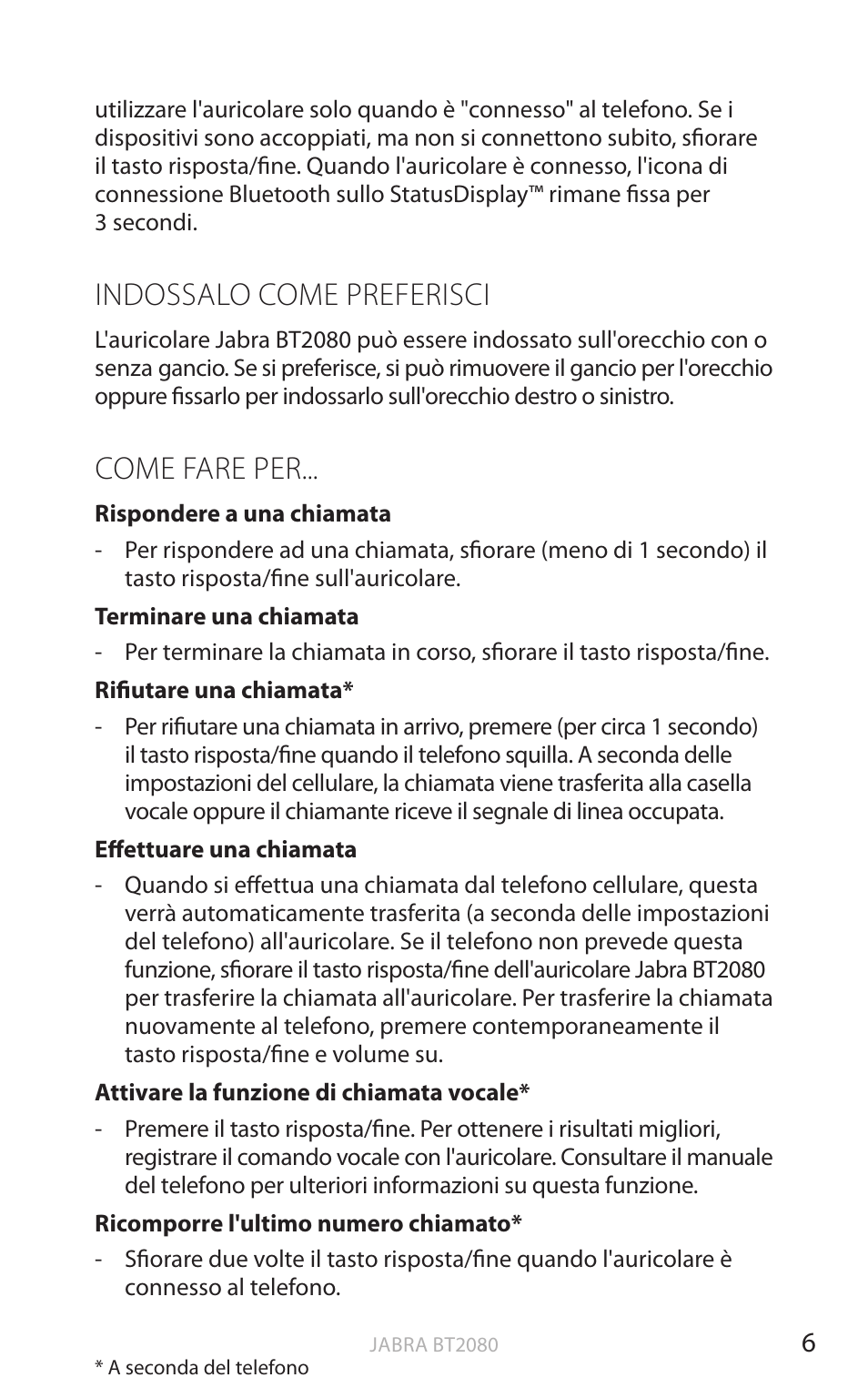 Indossalo come preferisci, Come fare per, Inglese | Jabra BT2080 User Manual | Page 210 / 495