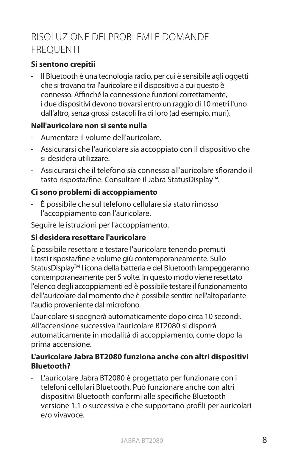 Risoluzione dei problemi e domande frequenti, Inglese | Jabra BT2080 User Manual | Page 212 / 495