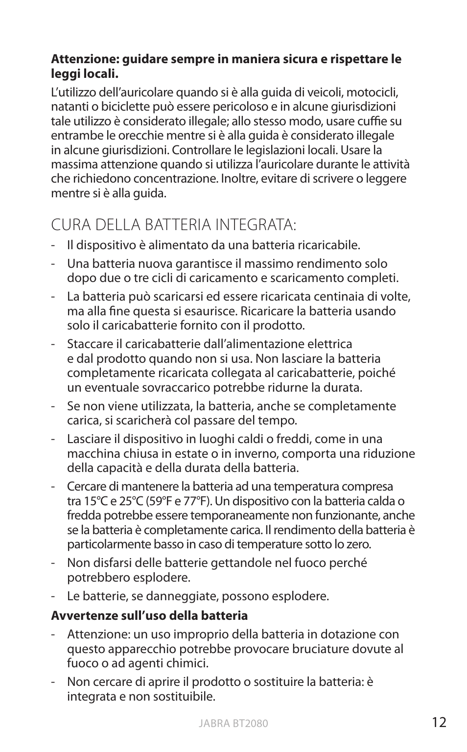 Cura della batteria integrata, Inglese | Jabra BT2080 User Manual | Page 216 / 495