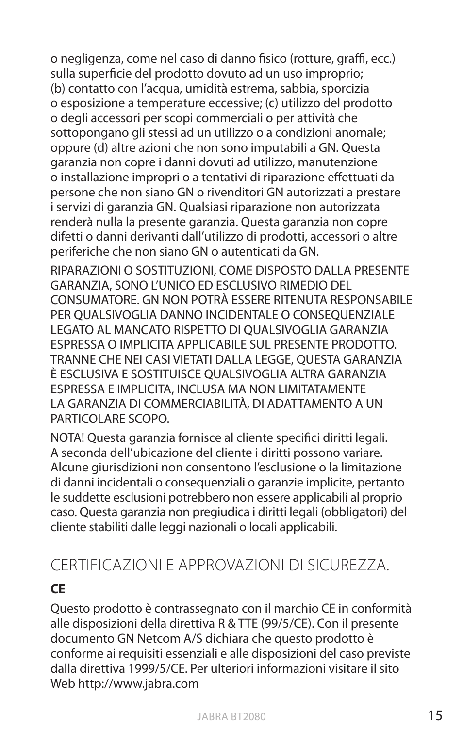 Certificazioni e approvazioni di sicurezza, Inglese | Jabra BT2080 User Manual | Page 219 / 495
