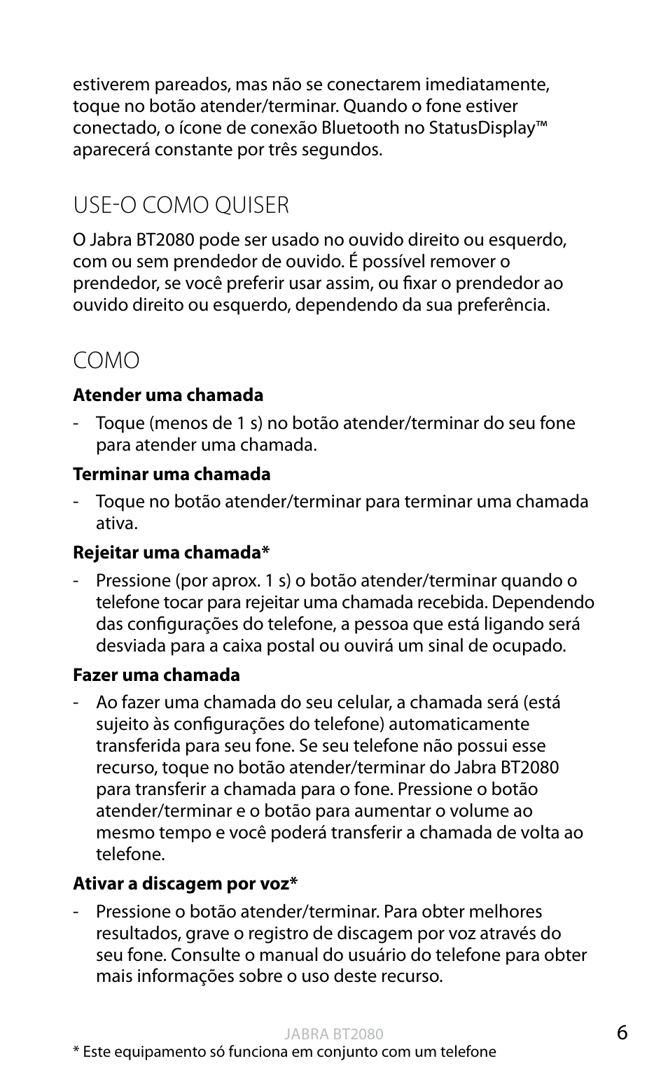 Use-o como quiser, Como, Inglês | Jabra BT2080 User Manual | Page 226 / 495