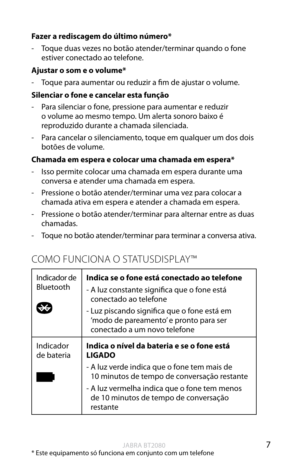 Como funciona o statusdisplay, Inglês | Jabra BT2080 User Manual | Page 227 / 495