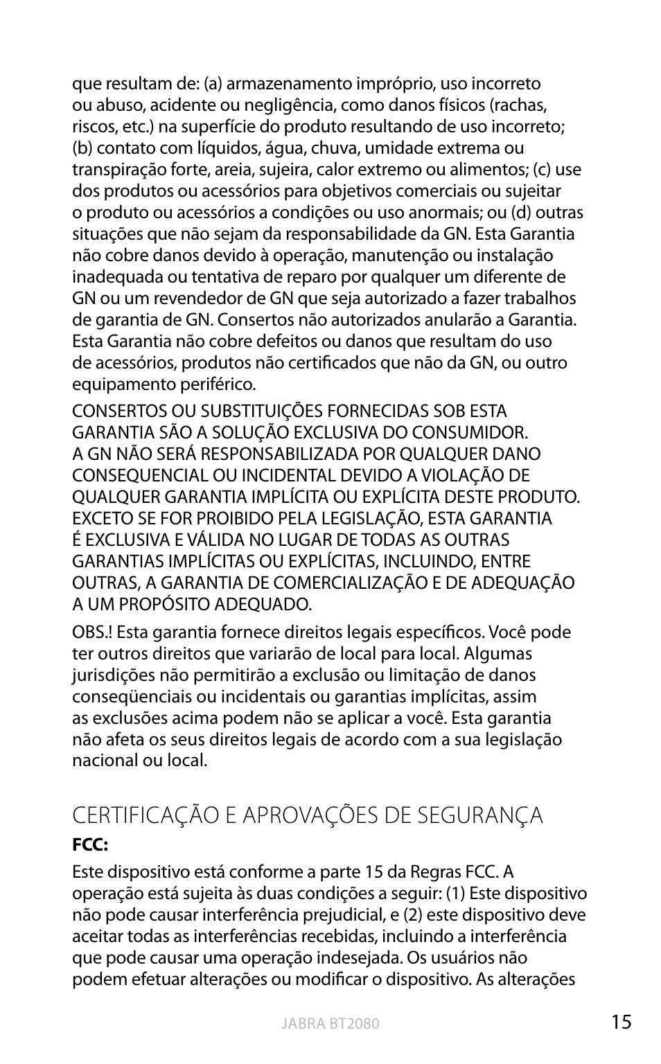 Certificação e aprovações de segurança, Inglês | Jabra BT2080 User Manual | Page 235 / 495
