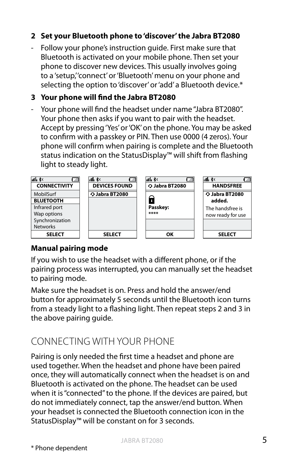 Connecting with your phone, English | Jabra BT2080 User Manual | Page 24 / 495