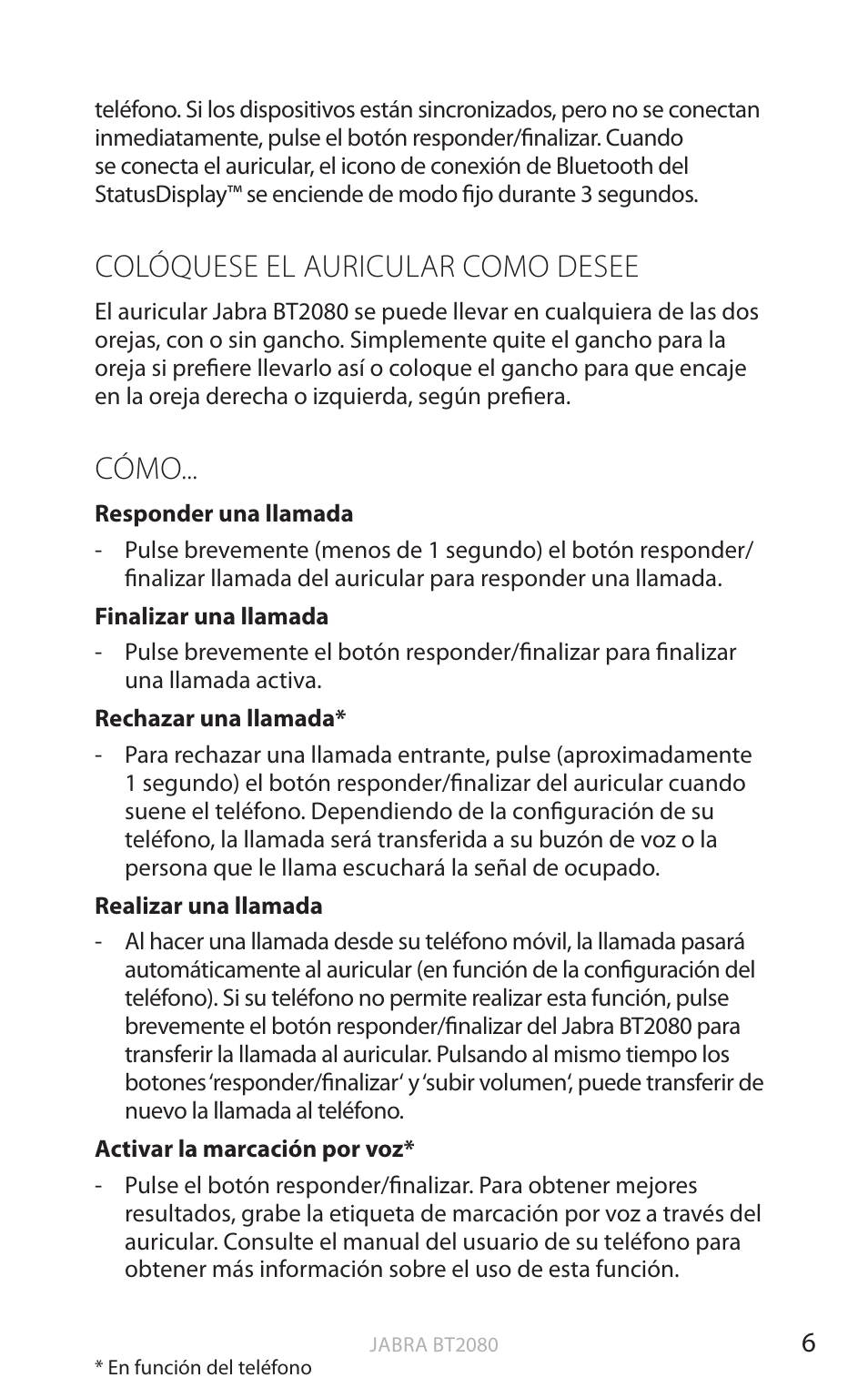 Colóquese el auricular como desee, Cómo, English | Jabra BT2080 User Manual | Page 243 / 495