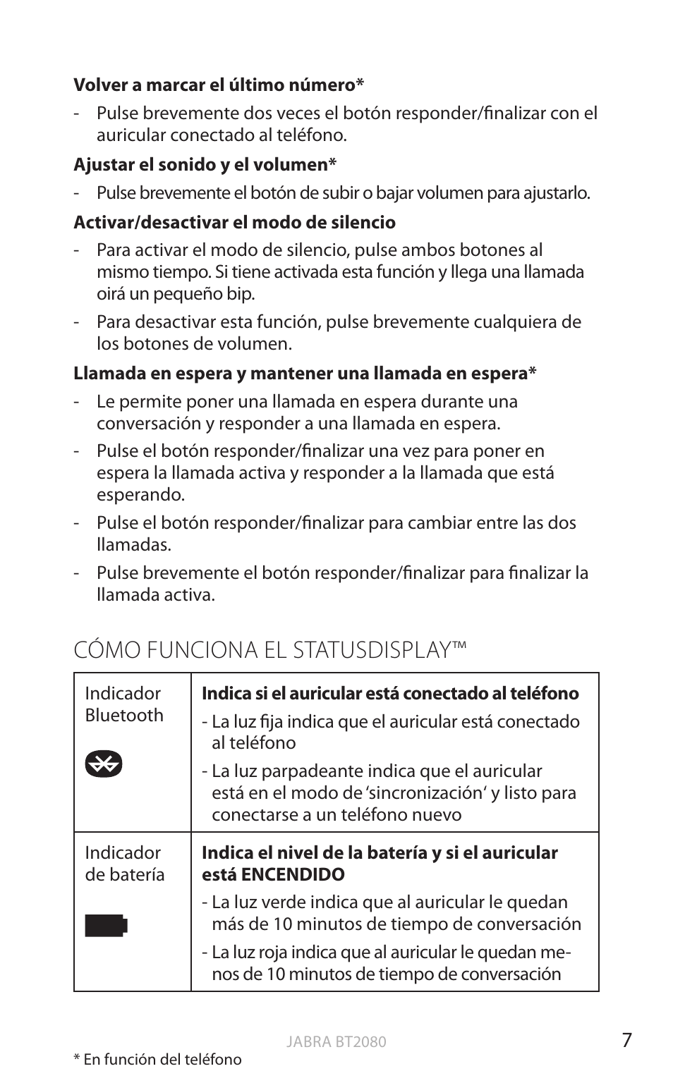 Cómo funciona el statusdisplay, English | Jabra BT2080 User Manual | Page 244 / 495