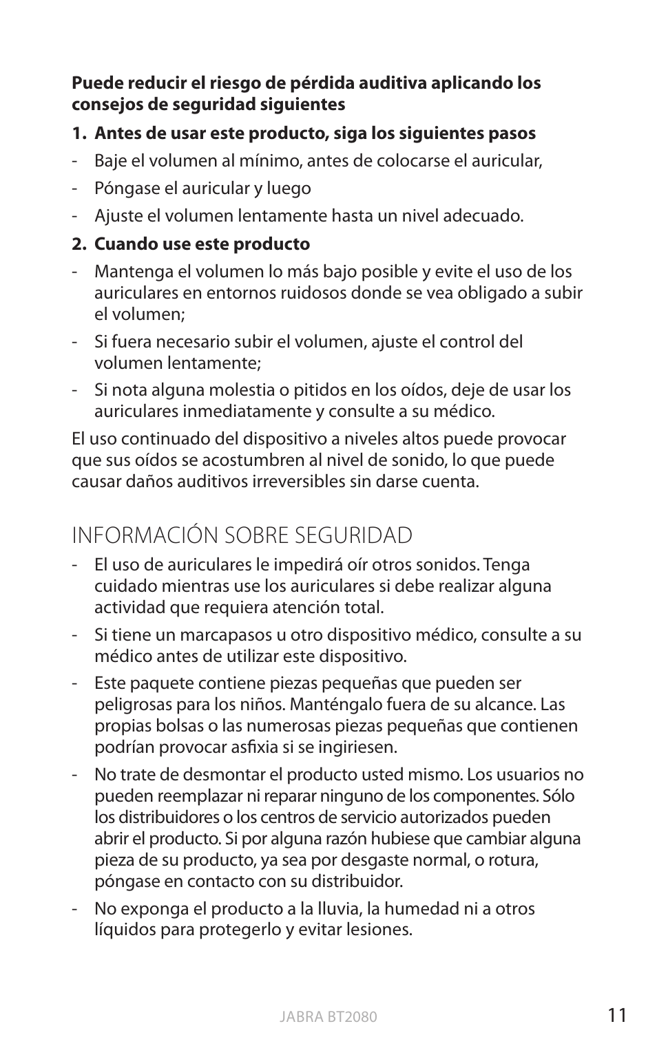 Información sobre seguridad, English | Jabra BT2080 User Manual | Page 248 / 495