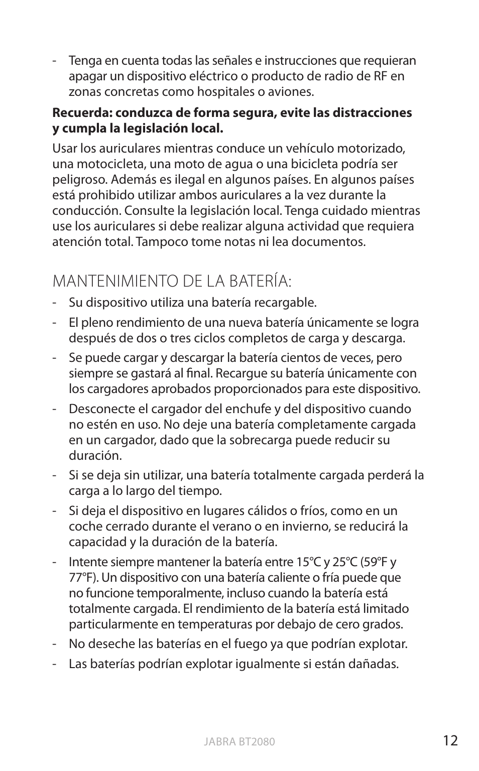 Mantenimiento de la batería, English | Jabra BT2080 User Manual | Page 249 / 495