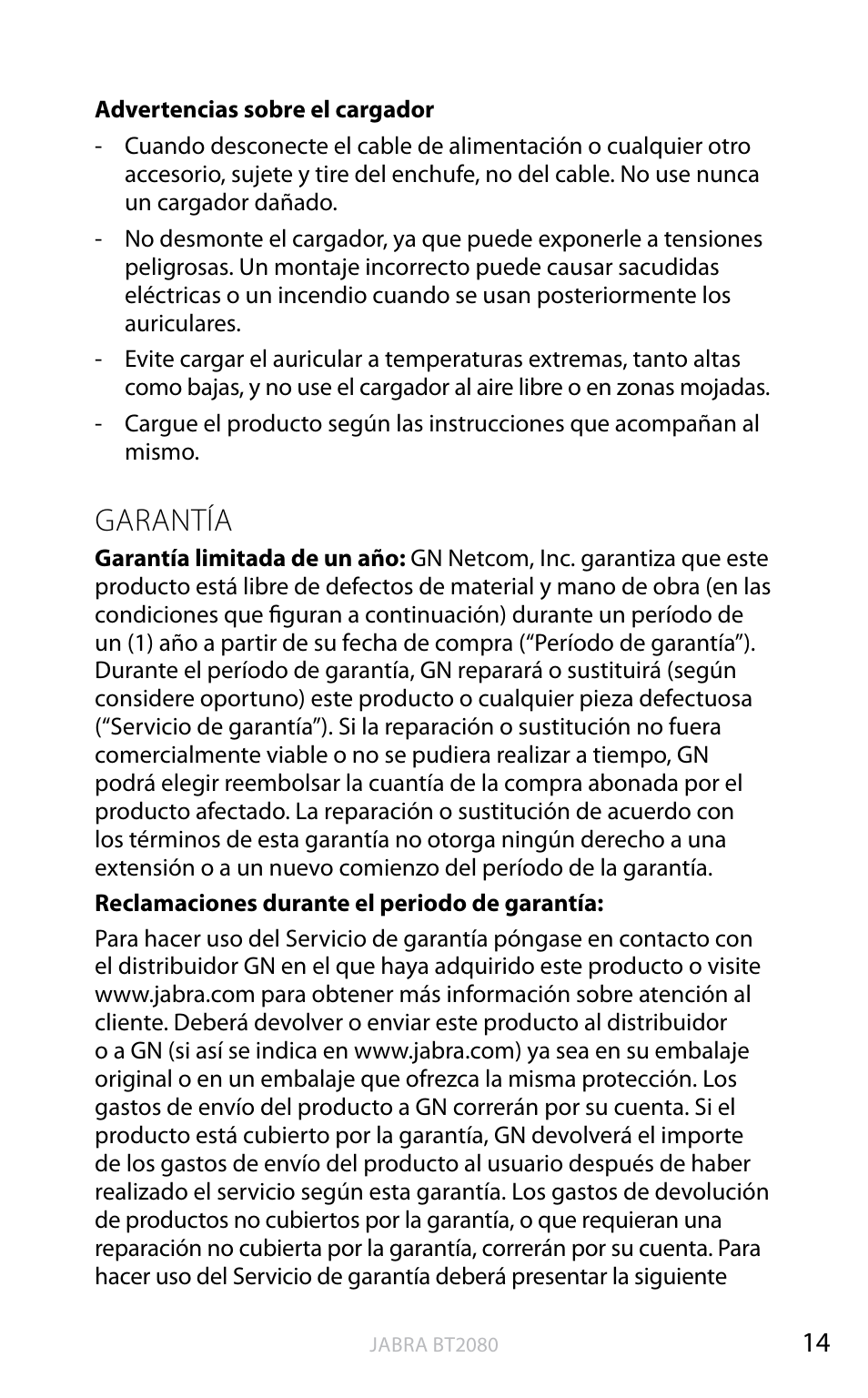 Garantía, Inglés | Jabra BT2080 User Manual | Page 268 / 495