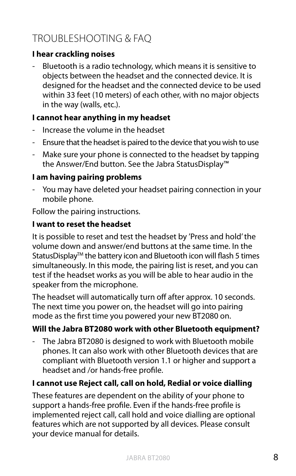 Troubleshooting & faq, English | Jabra BT2080 User Manual | Page 27 / 495
