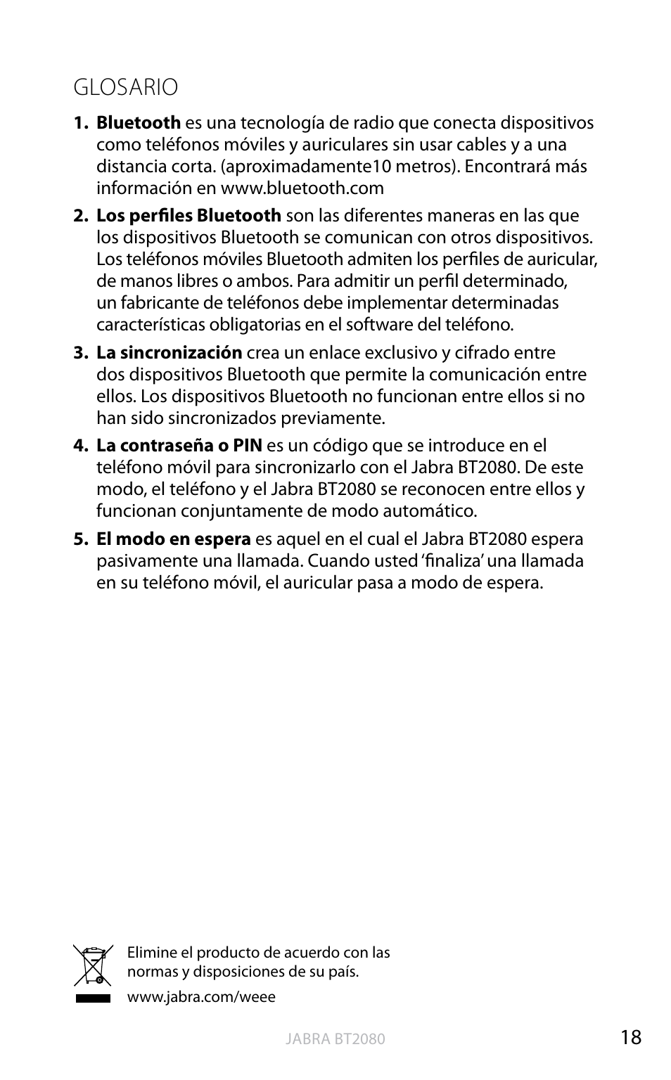 Glosario, Inglés | Jabra BT2080 User Manual | Page 272 / 495
