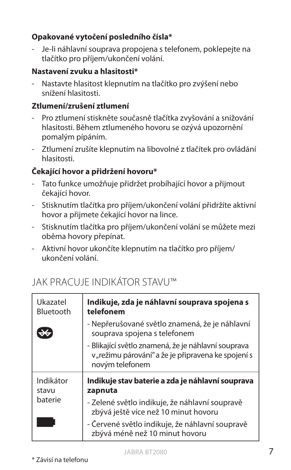 Jak pracuje indikátor stavu, Anglick y | Jabra BT2080 User Manual | Page 279 / 495