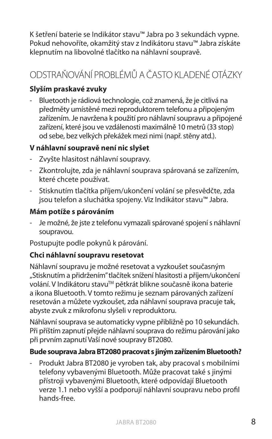 Odstraňování problémů a často kladené otázky, Anglick y | Jabra BT2080 User Manual | Page 280 / 495