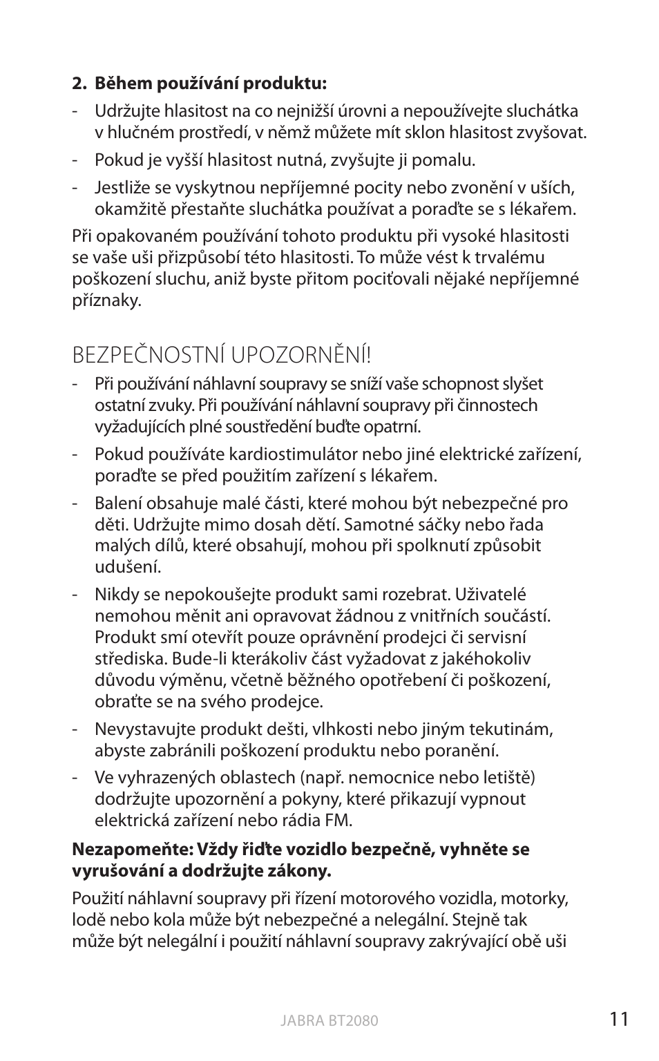 Bezpečnostní upozornění, Anglick y | Jabra BT2080 User Manual | Page 283 / 495