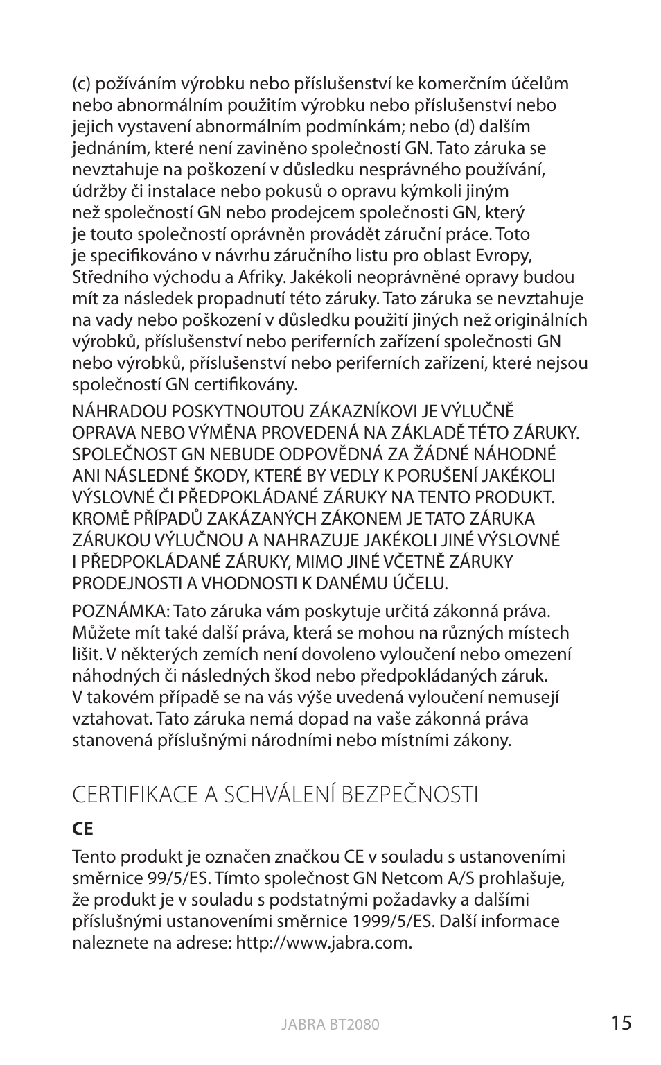 Certifikace a schválení bezpečnosti, Anglick y | Jabra BT2080 User Manual | Page 287 / 495