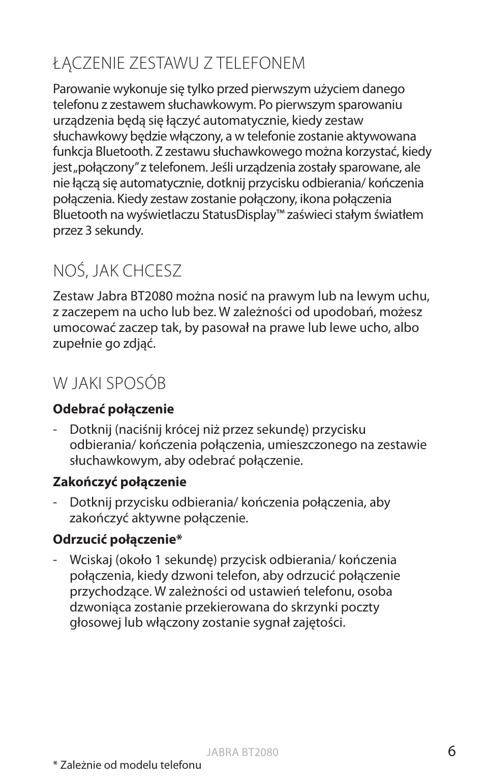 Łączenie zestawu z telefonem, Noś, jak chcesz, W jaki sposób | English | Jabra BT2080 User Manual | Page 294 / 495