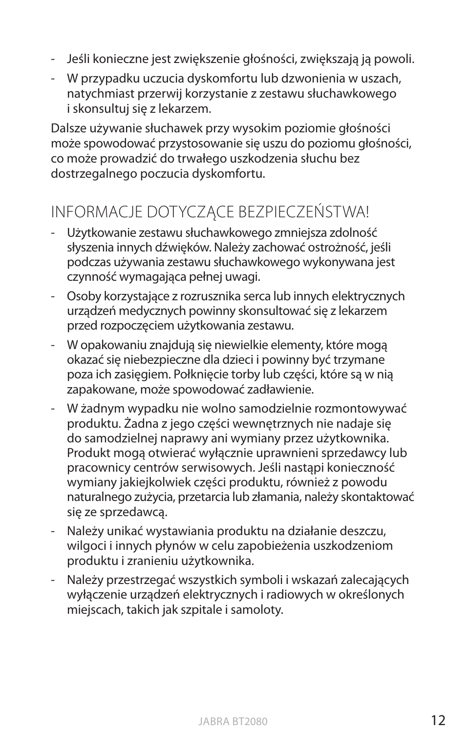 Informacje dotyczące bezpieczeństwa, English | Jabra BT2080 User Manual | Page 300 / 495