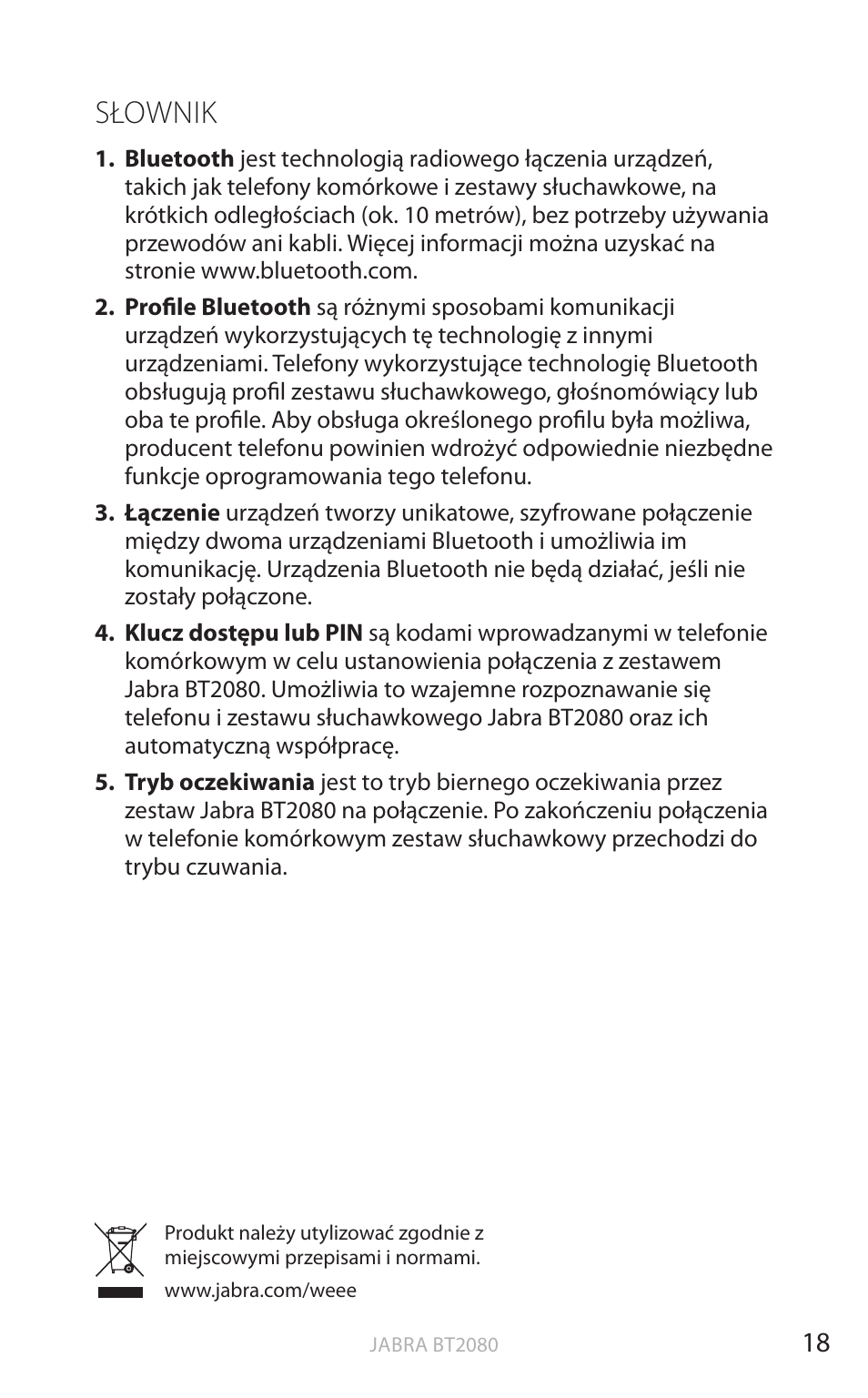 Słownik, English | Jabra BT2080 User Manual | Page 306 / 495