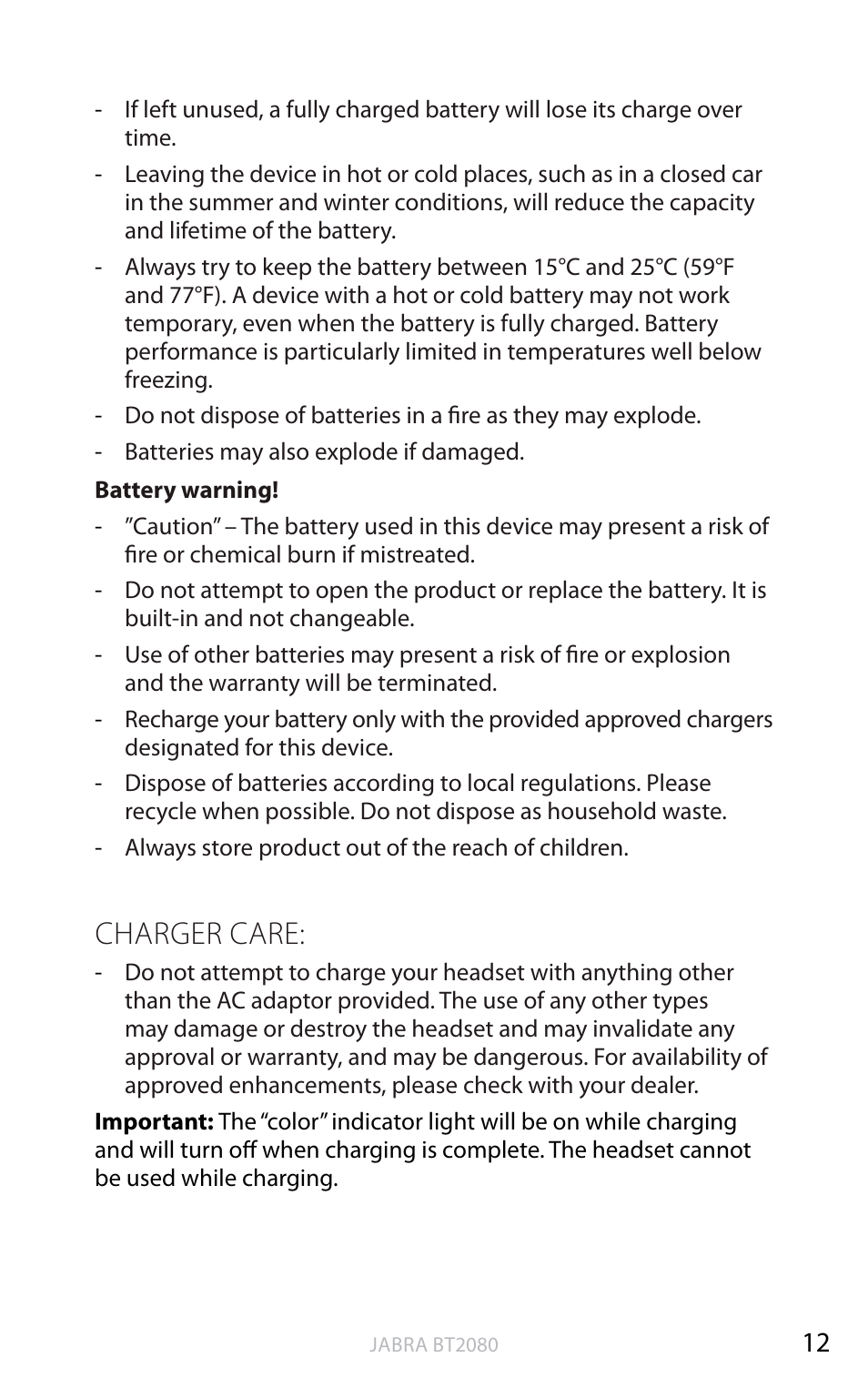 Charger care, English | Jabra BT2080 User Manual | Page 31 / 495