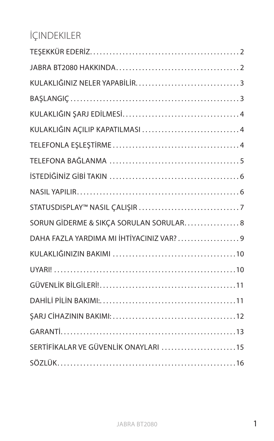 Türkçe (kullanım kılavuzu için buraya tıklayın), English, Içindekiler | Jabra BT2080 User Manual | Page 325 / 495