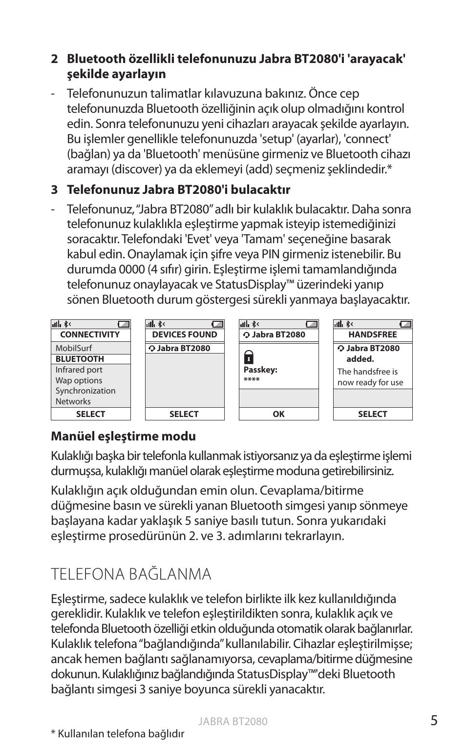 Telefona bağlanma, English | Jabra BT2080 User Manual | Page 329 / 495