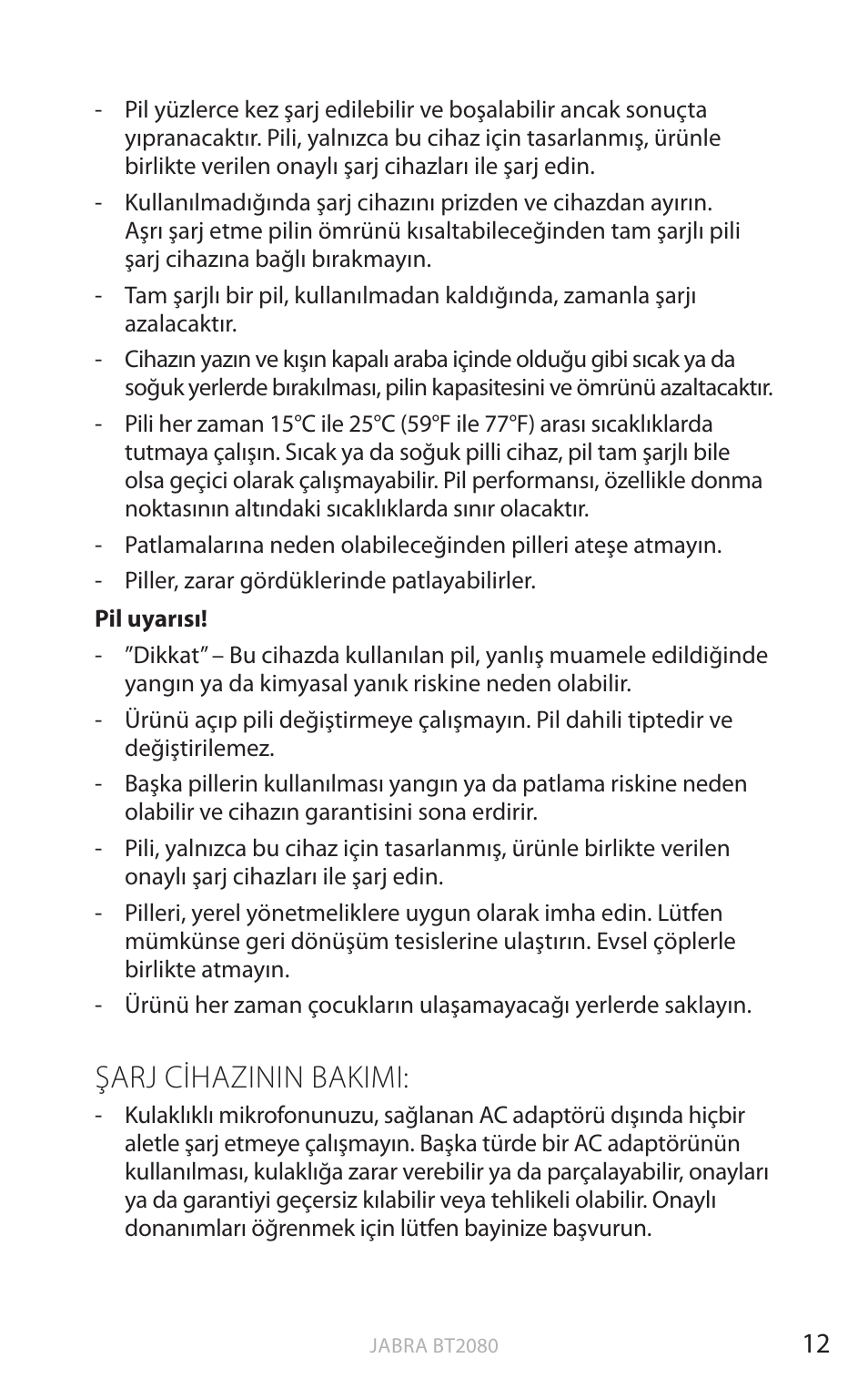 Şarj cihazinin bakimi, English | Jabra BT2080 User Manual | Page 336 / 495