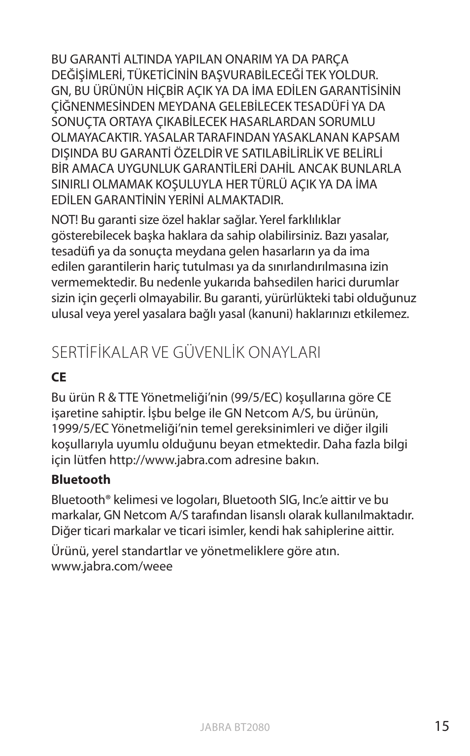 Sertifikalar ve güvenlik onaylari, English | Jabra BT2080 User Manual | Page 339 / 495