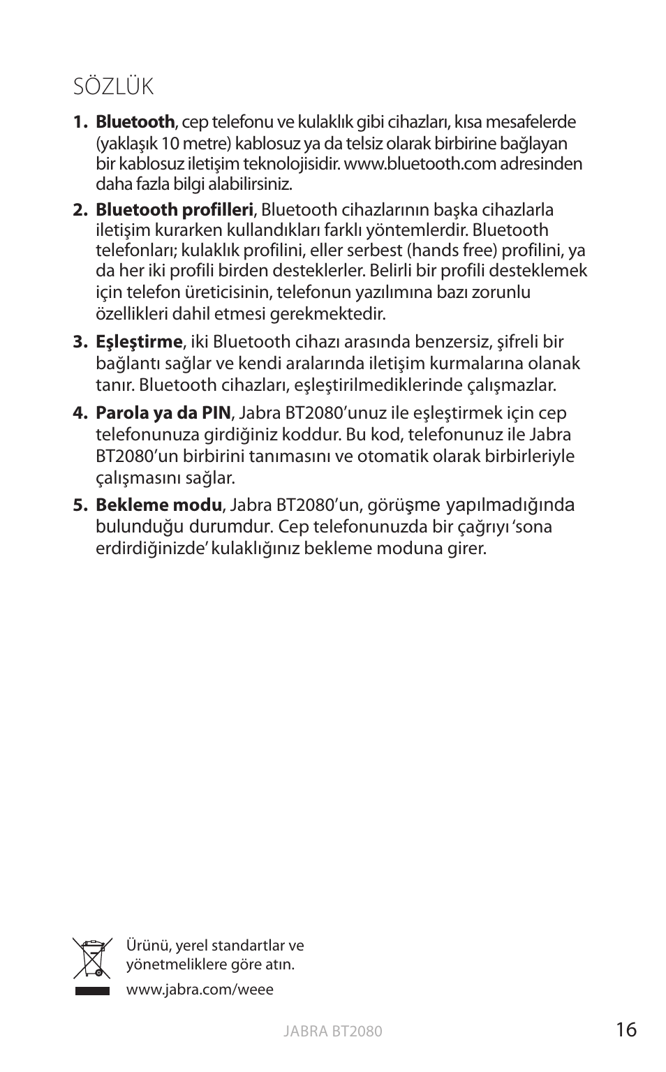 Sözlük, English | Jabra BT2080 User Manual | Page 340 / 495
