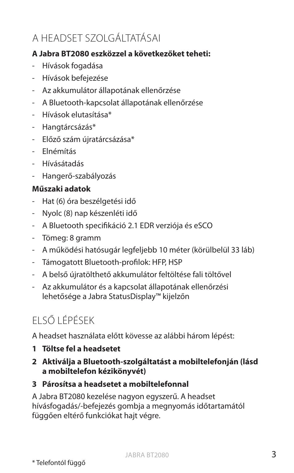 A headset szolgáltatásai, Első lépések, English | Jabra BT2080 User Manual | Page 343 / 495