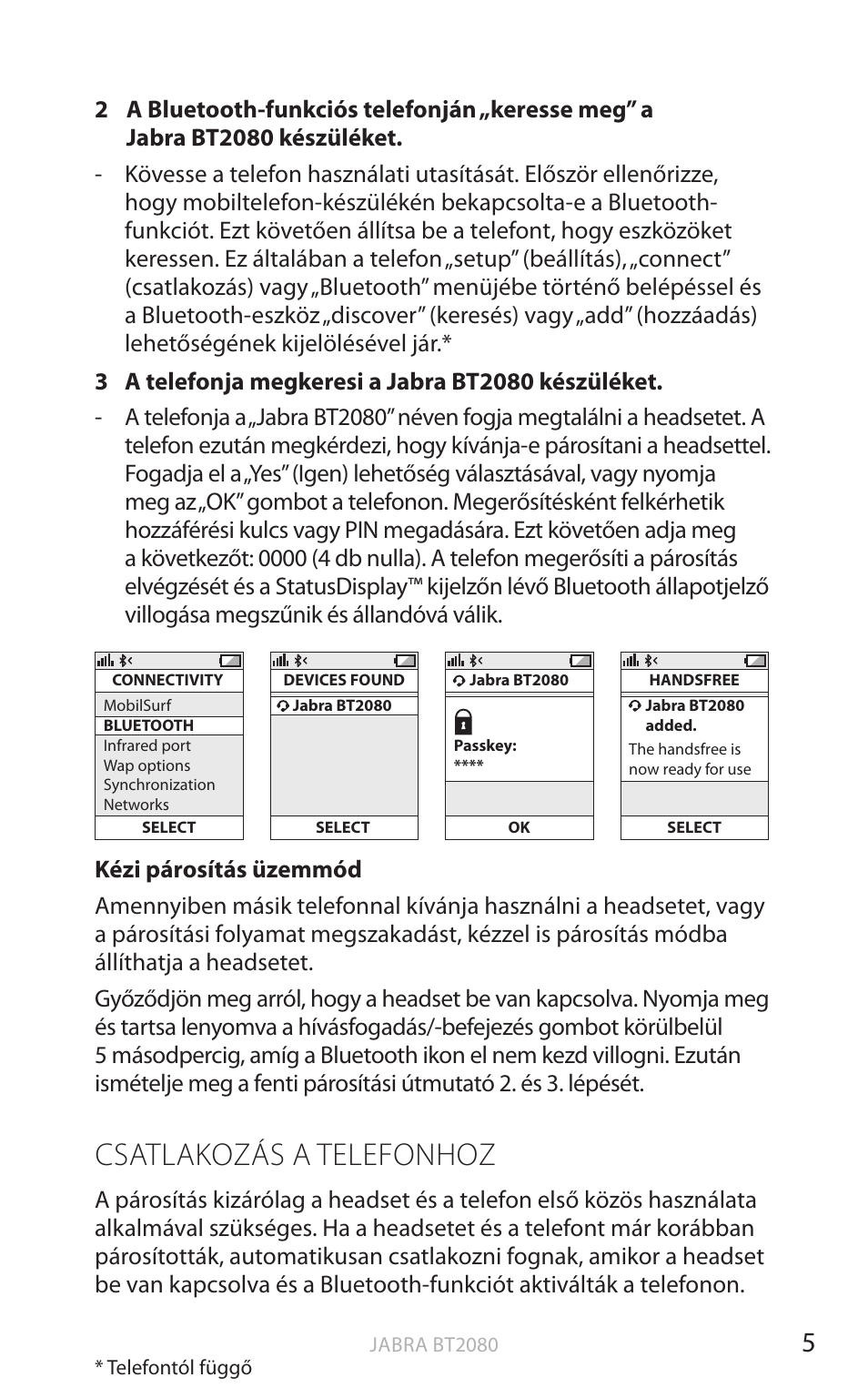 Csatlakozás a telefonhoz, English | Jabra BT2080 User Manual | Page 345 / 495