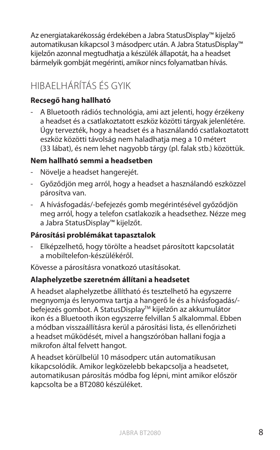 Hibaelhárítás és gyik, English | Jabra BT2080 User Manual | Page 348 / 495